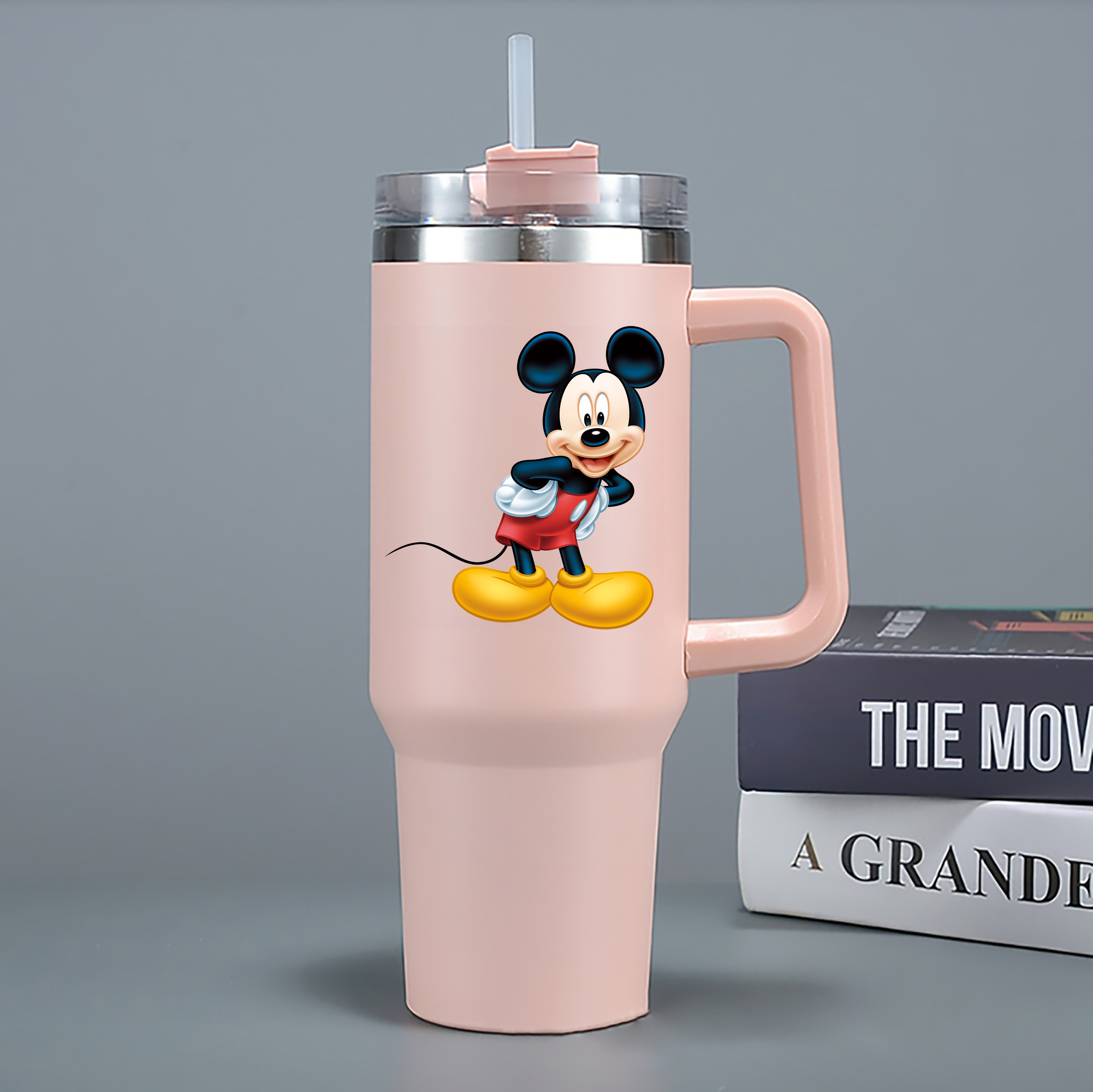 （画像用） ミッキーマウス Mickey Mouse 1200mL車用タンブラー - クリスタルステッカー（プラスチックストロー付き）